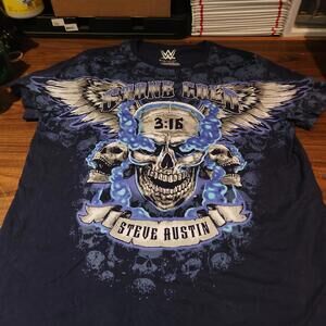 WWE Shirt Mens XL Blue Stone Cold Steve Austin 316 Skull Big Print T Shirt